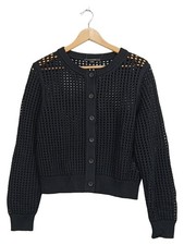 Comma Strickjacke Damen Cardigan Schwarz Lochmuster Knopfleiste Gr. 40 L