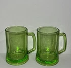 Vintage Depression Era Green Glass Beer Mug Steins D-Handle Heavy Stock Bottom