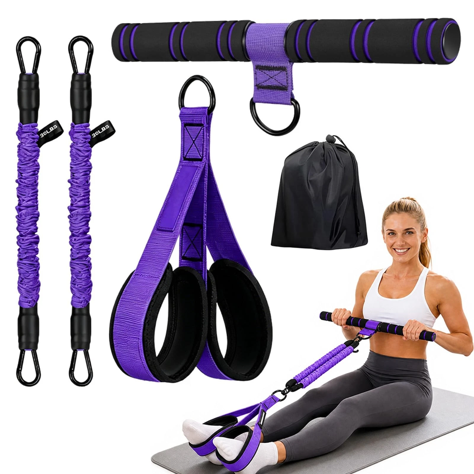 Upgraded Pedal Resistance Band with Handle, Protective Nylon Sleeves & Adjust...