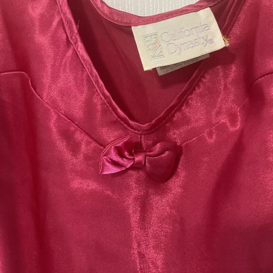 Vestido sin mangas rosa pequeño vintage para mujer camisón de peluche lazo femenino sedoso Foto 2 de 4
