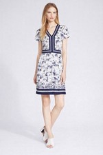 Tory Burch Silk Interlock Dress Navy White Printed Dress V neck XS