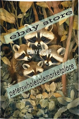 Raccoons Tree Tapestry Forest Babies table cloth fabric poster 59X82 in