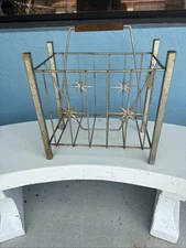 Vintage Mid Century Atomic Starburst Magazine Rack Record LP Holder Metal & Wood