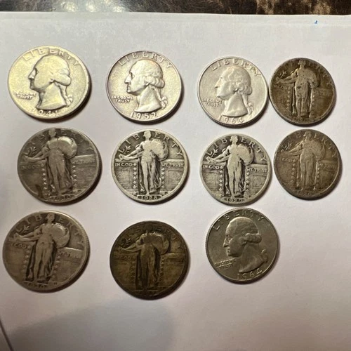 Washington & Standing Liberty Silver Quarters Lot of 11.