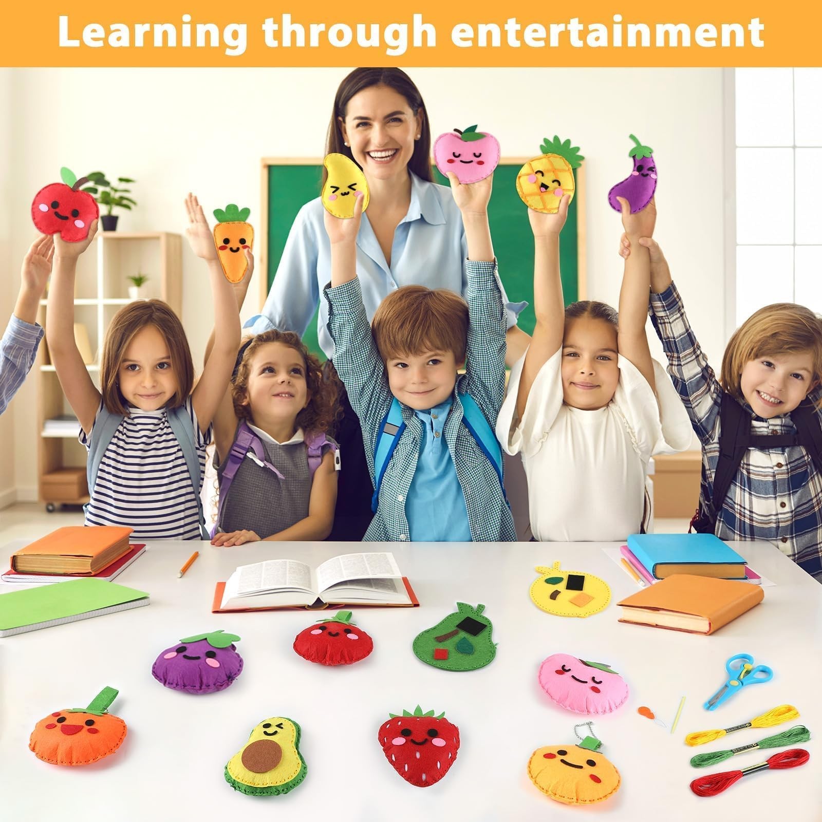 Fruit Sewing Kit for Kids Sewing Felt Plush Stuffed Ornament Fruit Vegetable ...