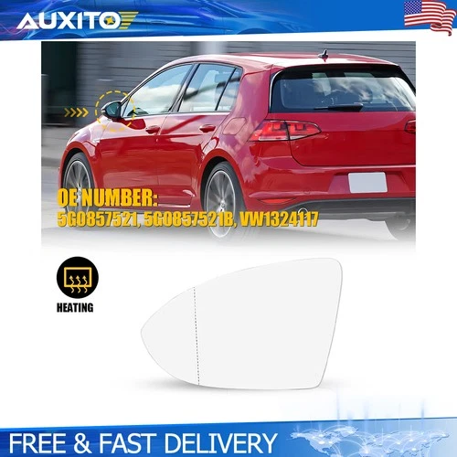 For VW GOLF MK7 MK7.5 2013-2018 Left Side Mirror Glass Heated Convex with Plate