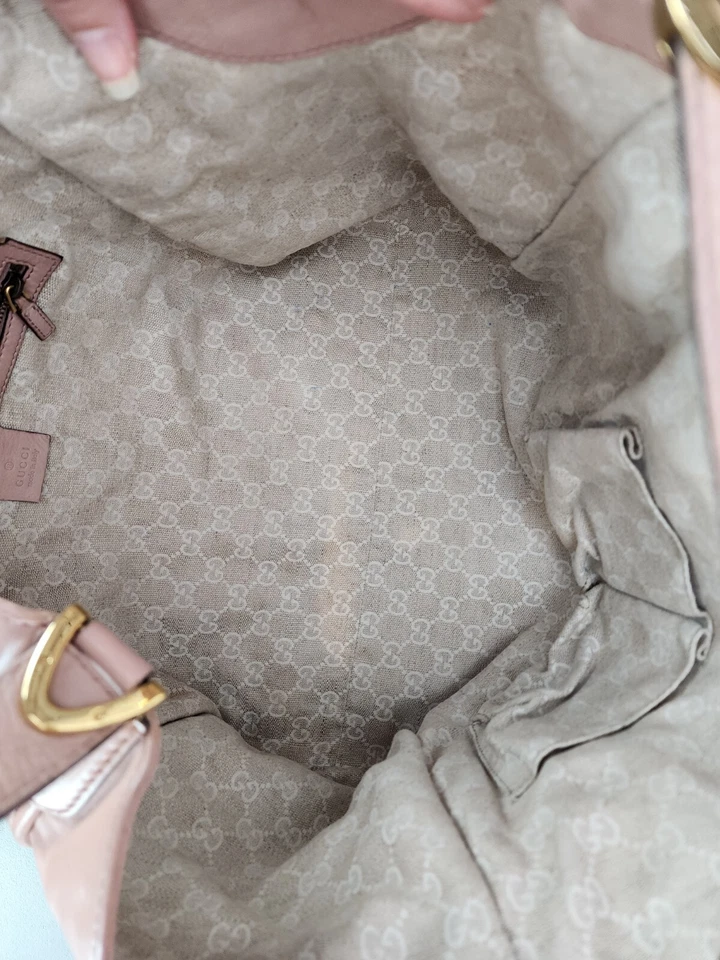 古驰柔软 Stirrup 水饺包腮红粉色 GG 帆布托特包钱包 - 查看注释! — 第 3/4 张图片