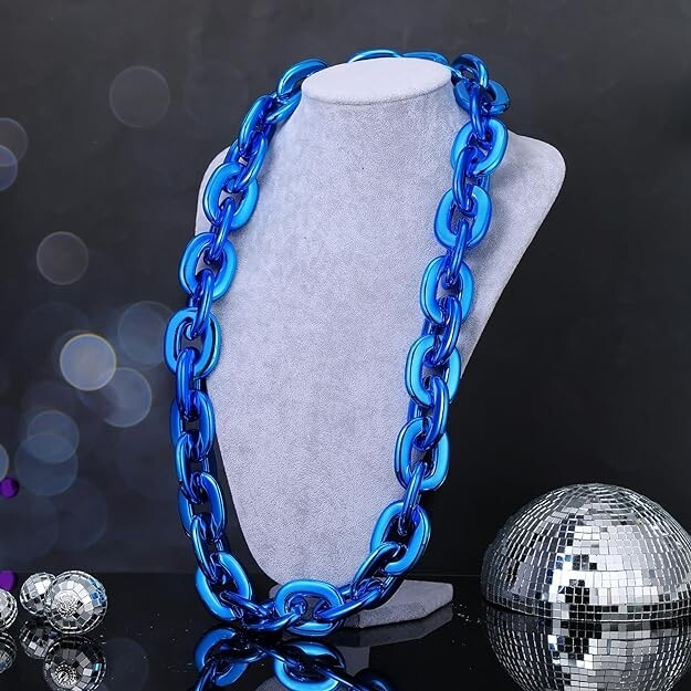 Blue Hip Hop Large Thick Acrylic Plastic Cuban Link Chain Necklace 32in 80cm