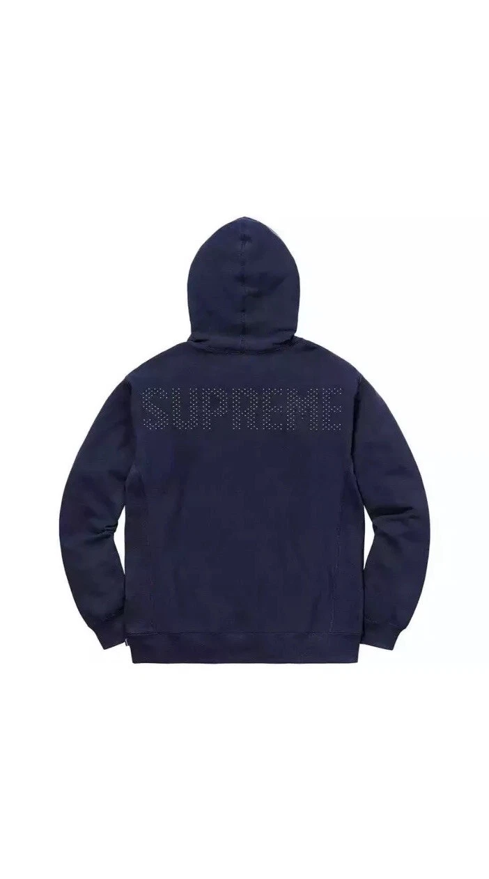 NEUF SWEAT À CAPUCHE HOMME LOGO SUPRÊME BLEU MARINE CLOUTÉ GRAND SS18