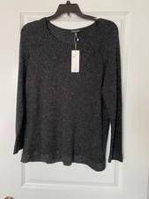 NWT Eileen Fisher Woman Black/Silver Metallic Specks Crew Neck Sweater Top 1X