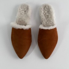 Jenni Kayne Shearling Lined Mules Sz 9 Walnut Brown Suede Handmade Italy 425