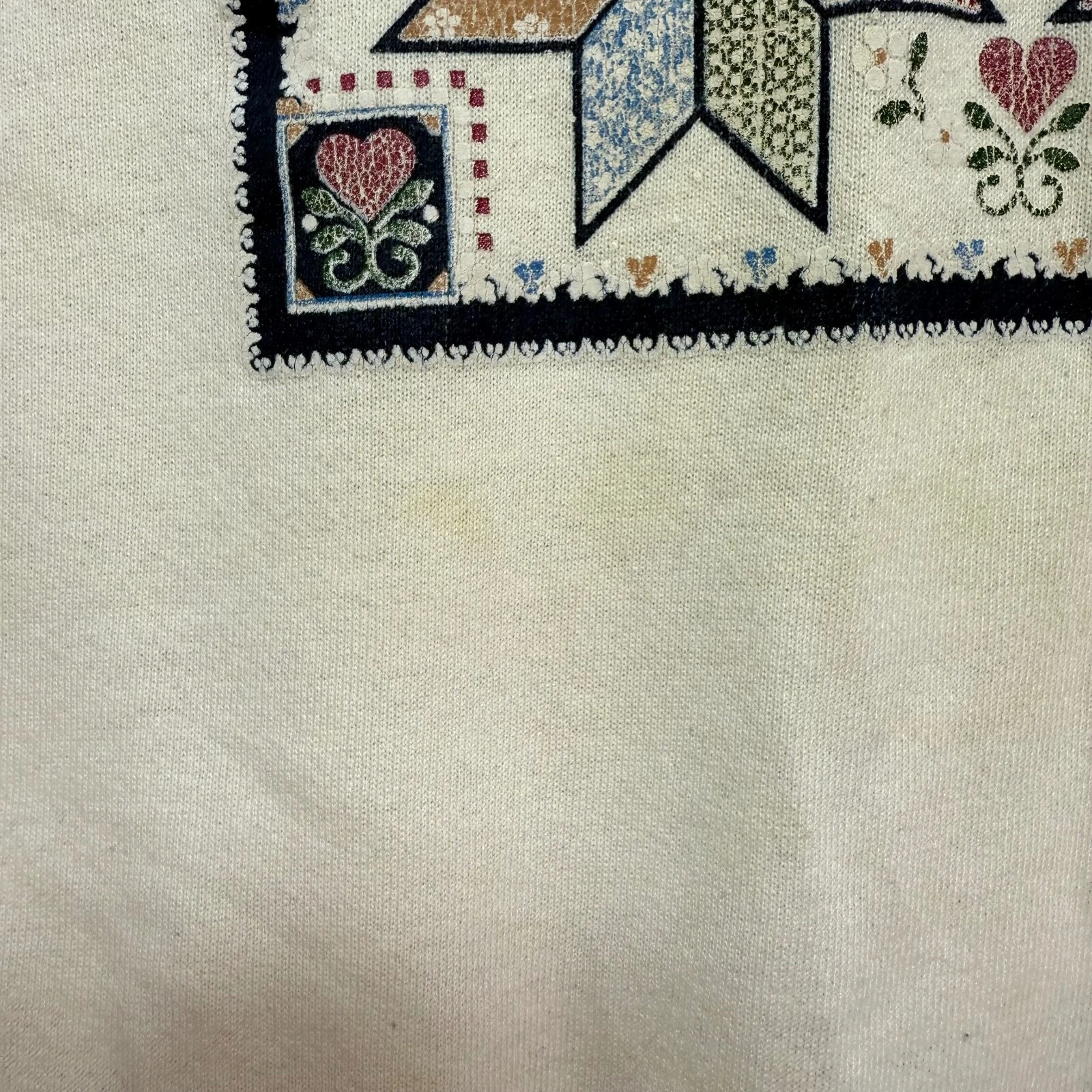 OFF WHITE Felpa donna vintage Jerzees trapuntata girocollo pullover top avorio taglia L