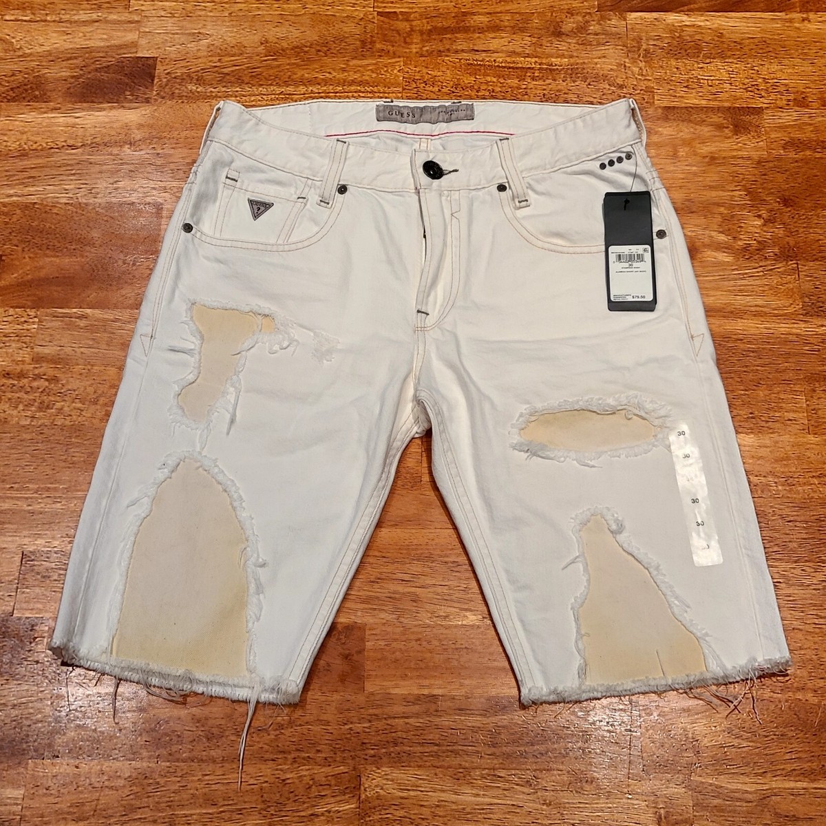 New! Vtg Guess Alameda Distressed Denim Jean Shorts Jorts Raw Edge