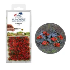 WWS Static Grass Tufts x 100 – Poppy, 10mm – Model Railway Wargame Scenery
