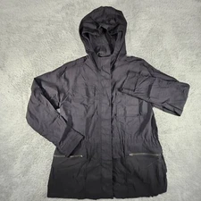 ATHLETA OUTPOST Hooded Jacket Black Wms Large Full Zip Cinch Waist Pre-Owned