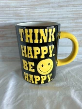 HUGE Smiley Face Novelty Mug Cracker Barrel "Think Happy, Be Happy"  8" Tall