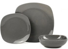 NEW 12 Piece Grey Square Modern Stoneware Dinner Set Plates Bowls Tableware, UK