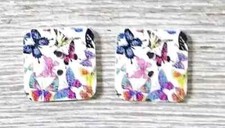 butterfly square wood sewing buttons 2 holes 1/2 inch blue red white 2pc