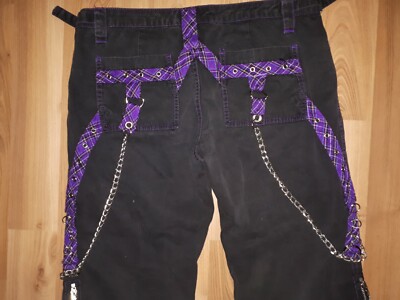  Tripp NYC Black Bondage Pants with Purple Plaid Accents - Size 9 