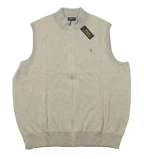 Polo Ralph Lauren Big & Tall Men's Grey Textured Knit Pima Cotton Full Zip Vest