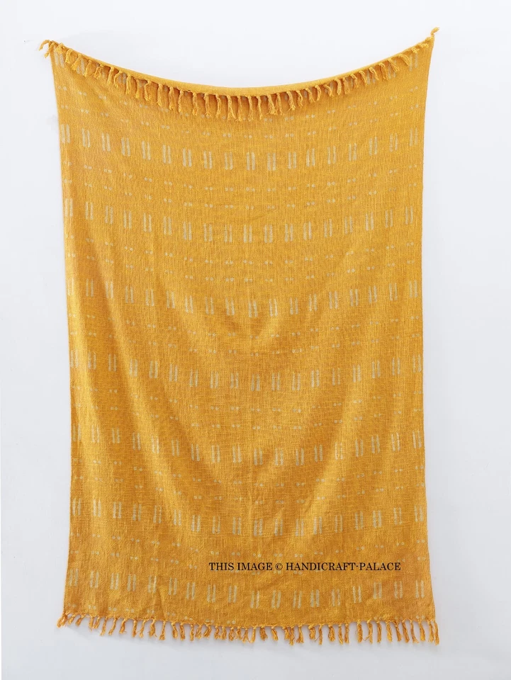 Indisch Hand Blockdruck Decke Handgewebt Gelb & Beige Baumwolle Sofabett - Bild 2 von 4
