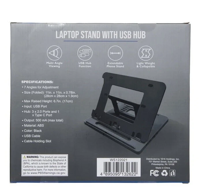 Adjustable Black Laptop Stand with USB Hub Multi-Angle Lightweight Phone Holder  