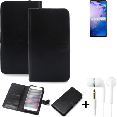 Schutz Hülle für Sharp Aquos Zero6 + earphones Wallet Case + Bumper schwarz Fl