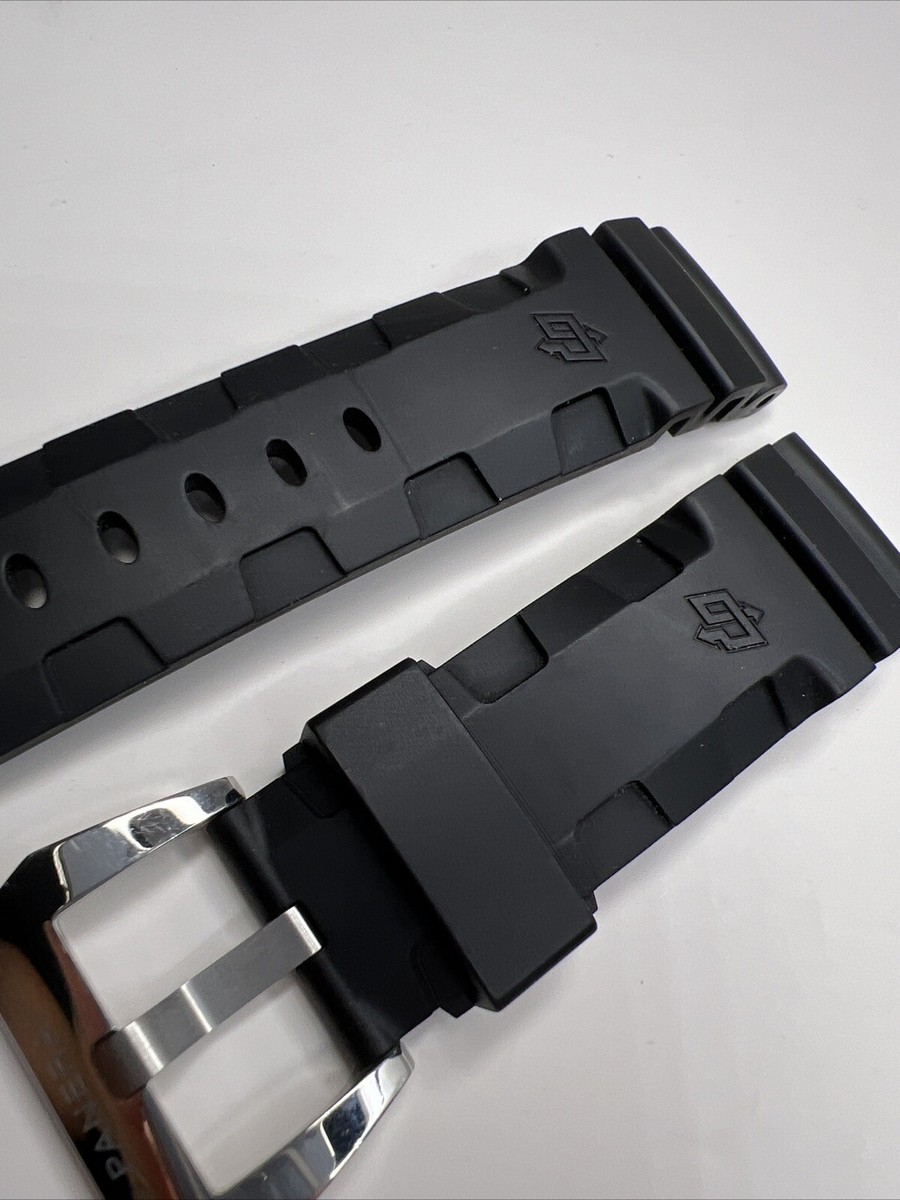 96.PANERAI用 24mm-22mm Genuine Panerai 24mm Black Accordion Rubber Strap & 22mm Polished