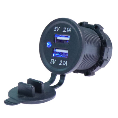 Panel Mount Dual 5 Volt USB, 2.1 A and 2.1 A Charger. 12/24 VDC Input 
