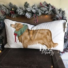 Golden Retriever Christmas Pillow Buttoned Holiday Designer Velvet Body Pillows