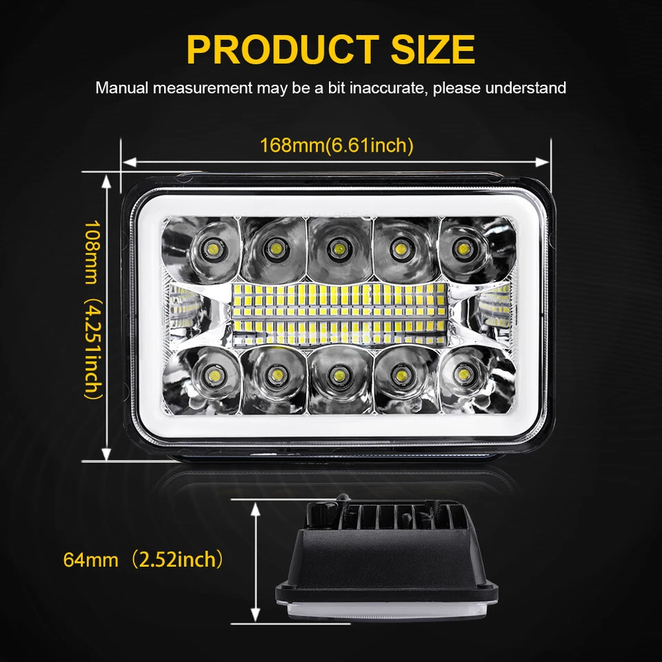 4PCS 4X6" LED Headlights Hi-Lo Beam Fit For Cadillac Fleetwood DeVille 1975-1986 Foto 4 de 4