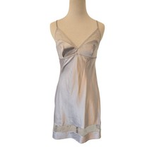 Victoria's Secret Slip Dress Silver Lace Trim Lingerie Adjustable Straps S