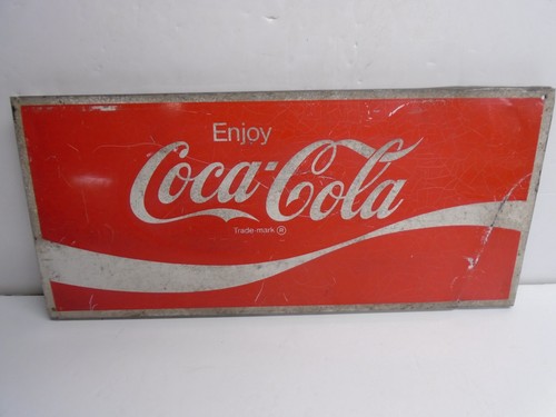 Letrero de metal vintage de tapa de exhibición de tienda Coca-Cola - 10" x 22" - SIN ÓXIDO