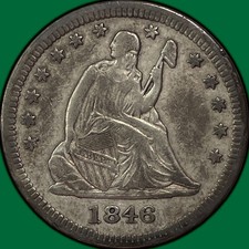 1846 Seated Liberty Quarter Near Extremely Fine Near XF Coin, Gouges #33279