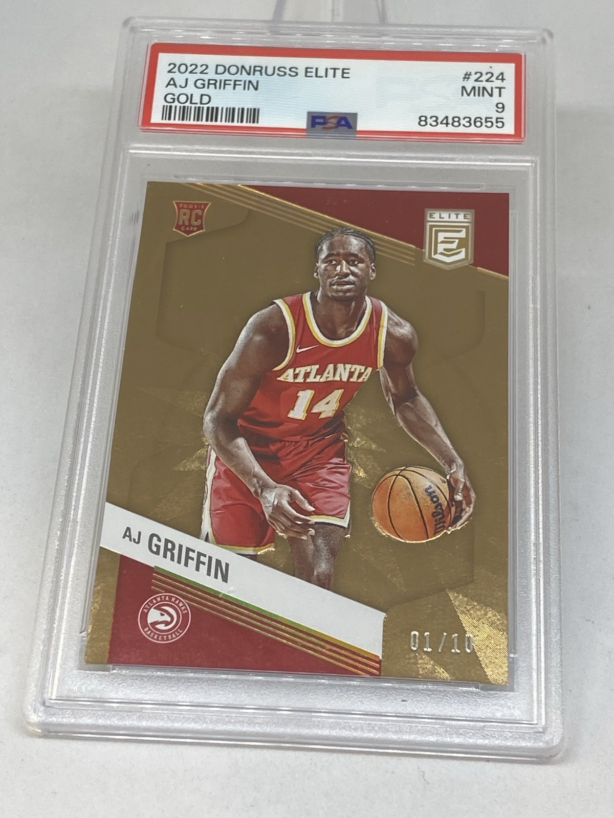 2022 DONRUSS ELITE AJ GRIFFIN GOLD #1/10 RC ROOKIE PSA 9 MINT POP 1 ROCKETS