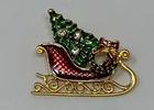 Vintage SIGNED Eisenberg ICE Gold Tone Christmas Sleigh Enamel Brooch