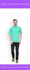 Mens Kurta Indian Button Down Shirt Kurta Solid Tunic Cotton Tall half Sleev