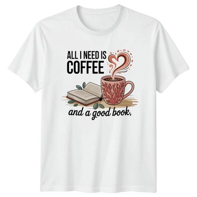 Kaffeeliebhaber T-Shirt All I Need Is Kaffee und ein gutes Retro Buch Geschenk