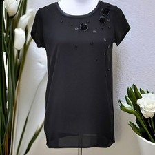 NWOT Simply Vera Vera Wang Black Short Sleeve Scoop Neck Tunic w/Flowers XS
