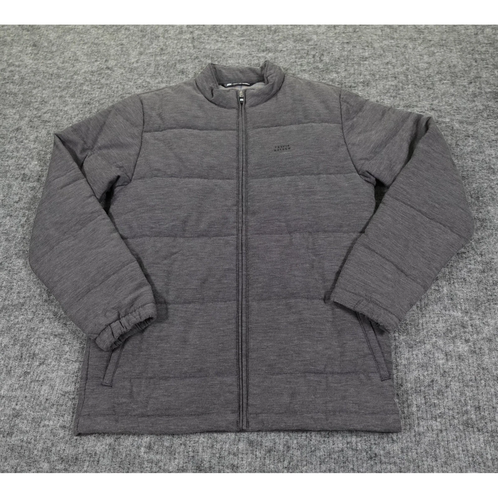 TravisMathew Climate Drop Puffer Jacket Mens Small Gray Full Zip Insulated Golf