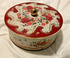 Vintage Round Tin with Lid Red White Floral Gold Daher England Metal Storage Box — photo 1