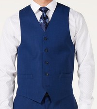 Andrew Marc New York 46R Men's Blue Modern Fit Solid Suit Waistcoat Vest