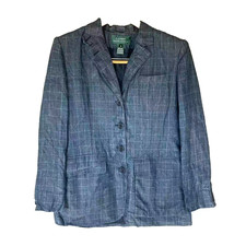 Vintage 90s Lauren Ralph Lauren 100 Linen Windowpane Blazer Women 8 Made in USA