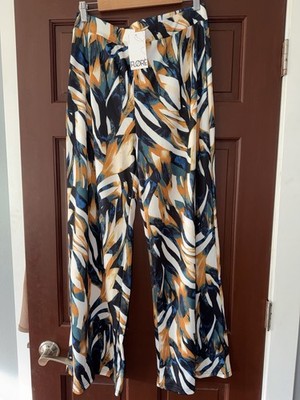 FLORE Women's Multicolor Abstract Pleated Front Dress Pants Size L