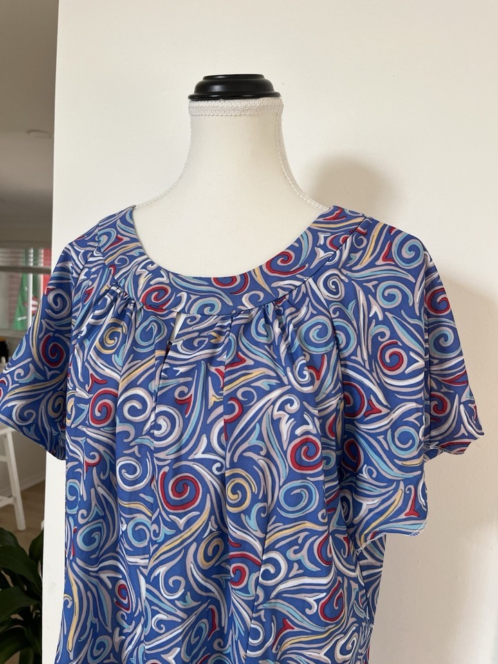 Pattern Colthings Vintage Retro Blue Squirl Pattern Swing Dress Size 20 | eBay Australia