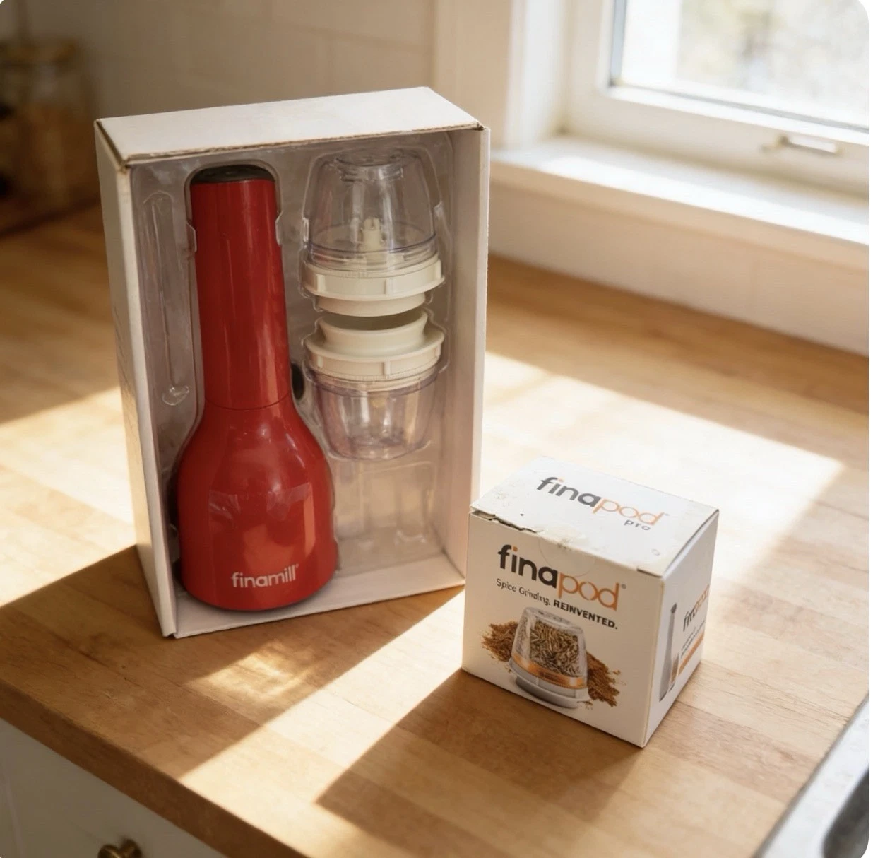 FinaMill Electric Spice Grinder w/ 3 FinaPod Refillable Pods One-Hand Operation