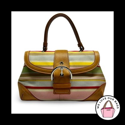 Y2K Vintage COACH HAMPTON SOHO Twill Striped Buckle Top Handle Satchel Bag 4438