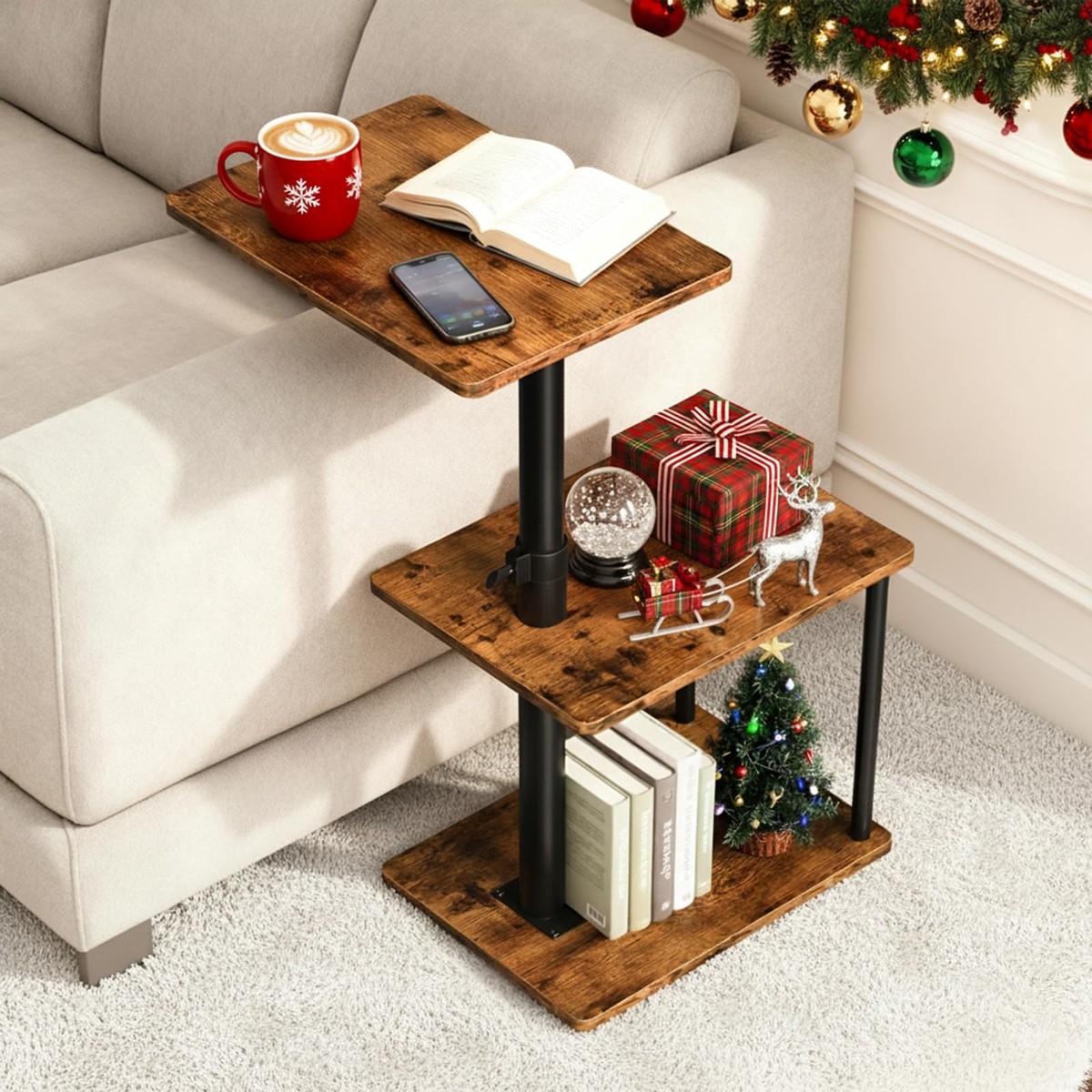Swivel Side Table Couch Arm Height Adjustable C Shaped TV Tray