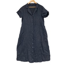 Target Dress Womens 8 Blue Linen Shirt Midi Short Sleeve Belted Pockets 53105