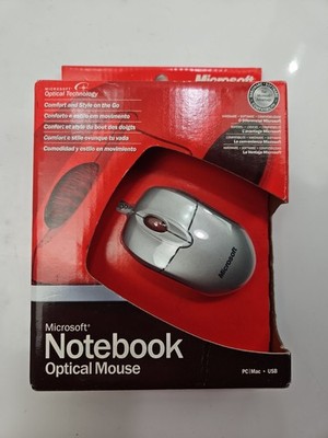 Microsoft Notebook Optical Mouse USB Wired 800 DPI 3-Button Scroll, Silver/Red
